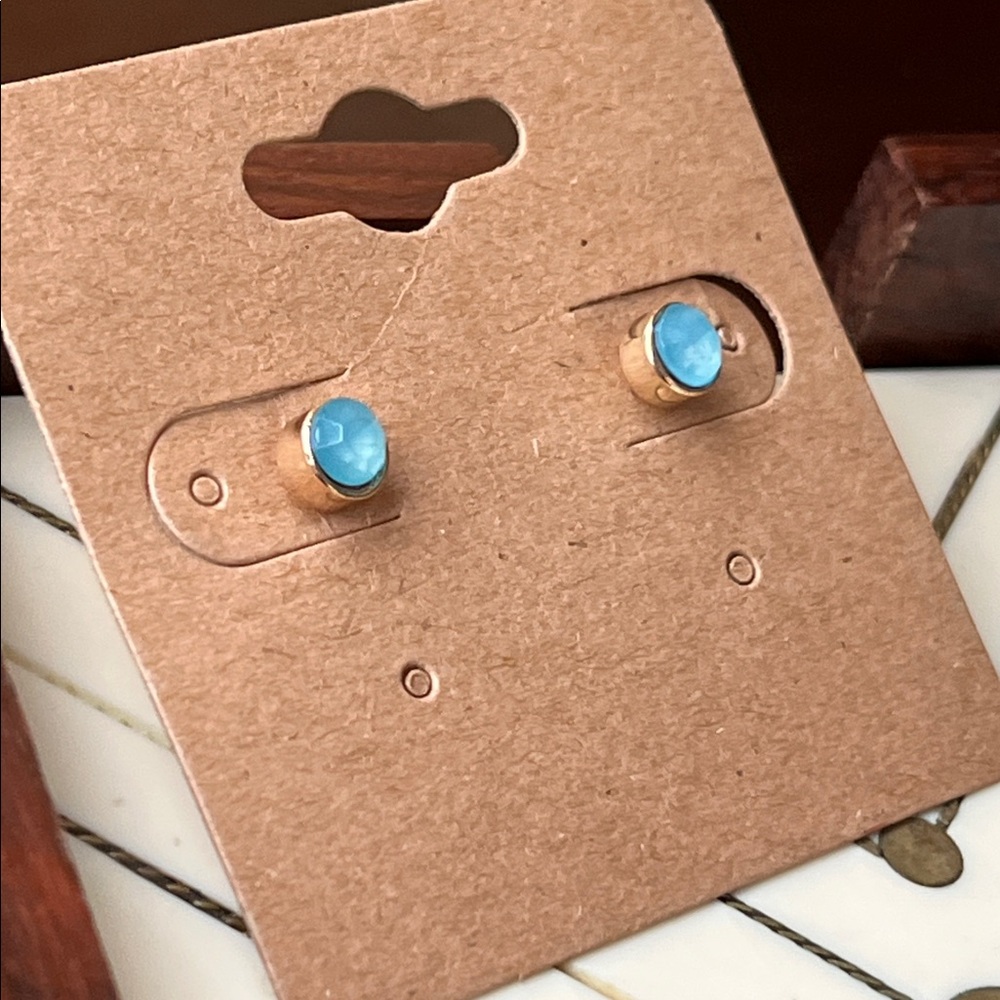 Blue Bezel Cut Stud Earrings